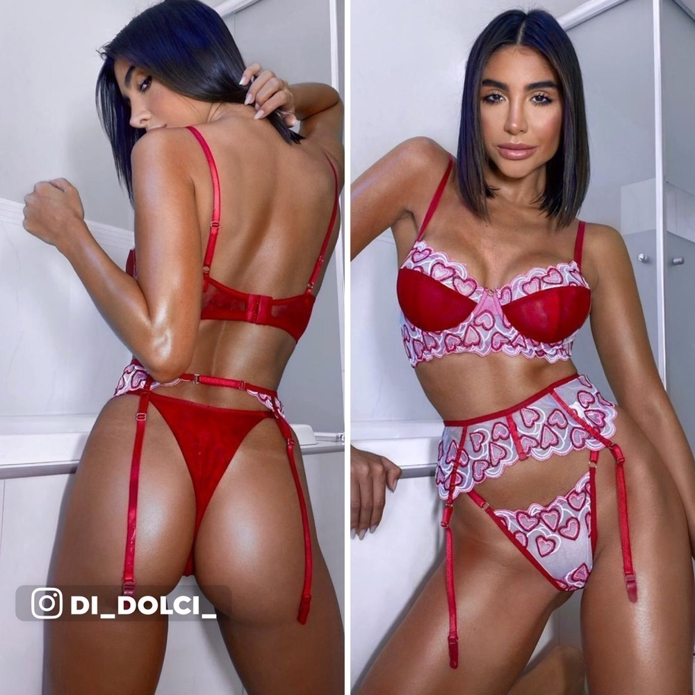 Be my Valentine heart embroidered lingerie set
